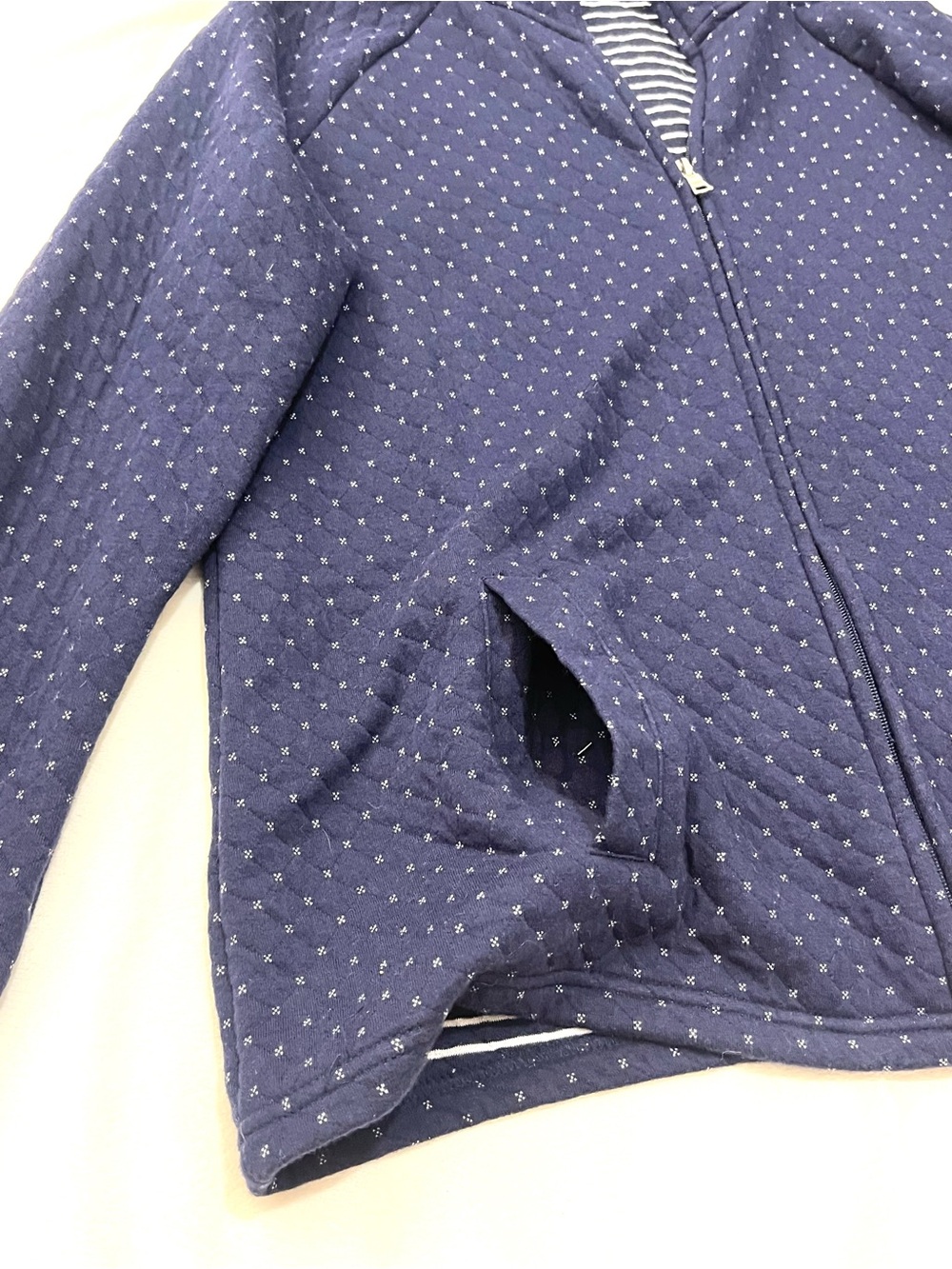 Croft & Barrow Navy Blue Quilted Dot Pattern Zip-Up Adjustable Sleeve Jacket - Picture 3 of 16